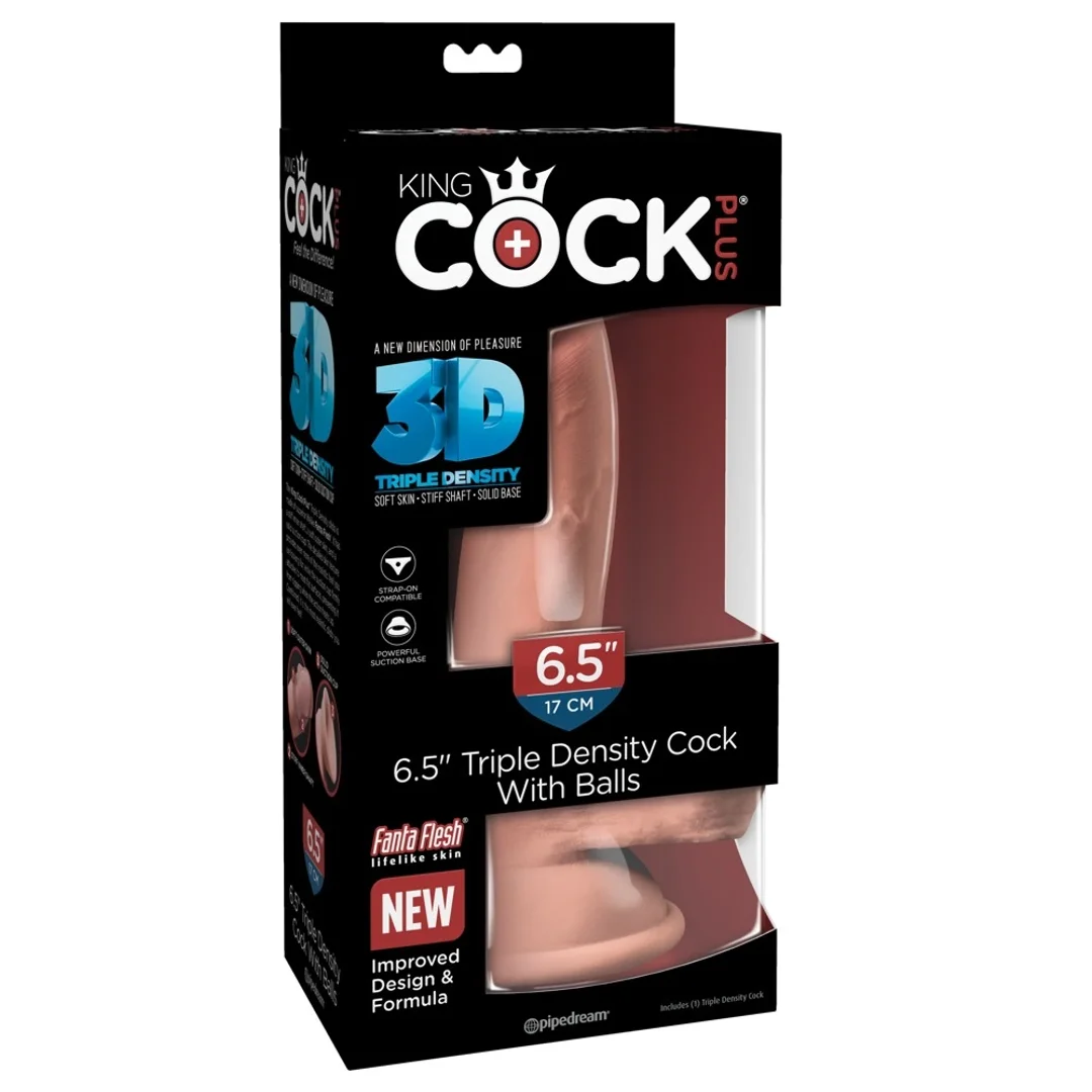 King Cock Plus model 6,5" z jądrami i przyssawką, jasny odcień skory 17 cm