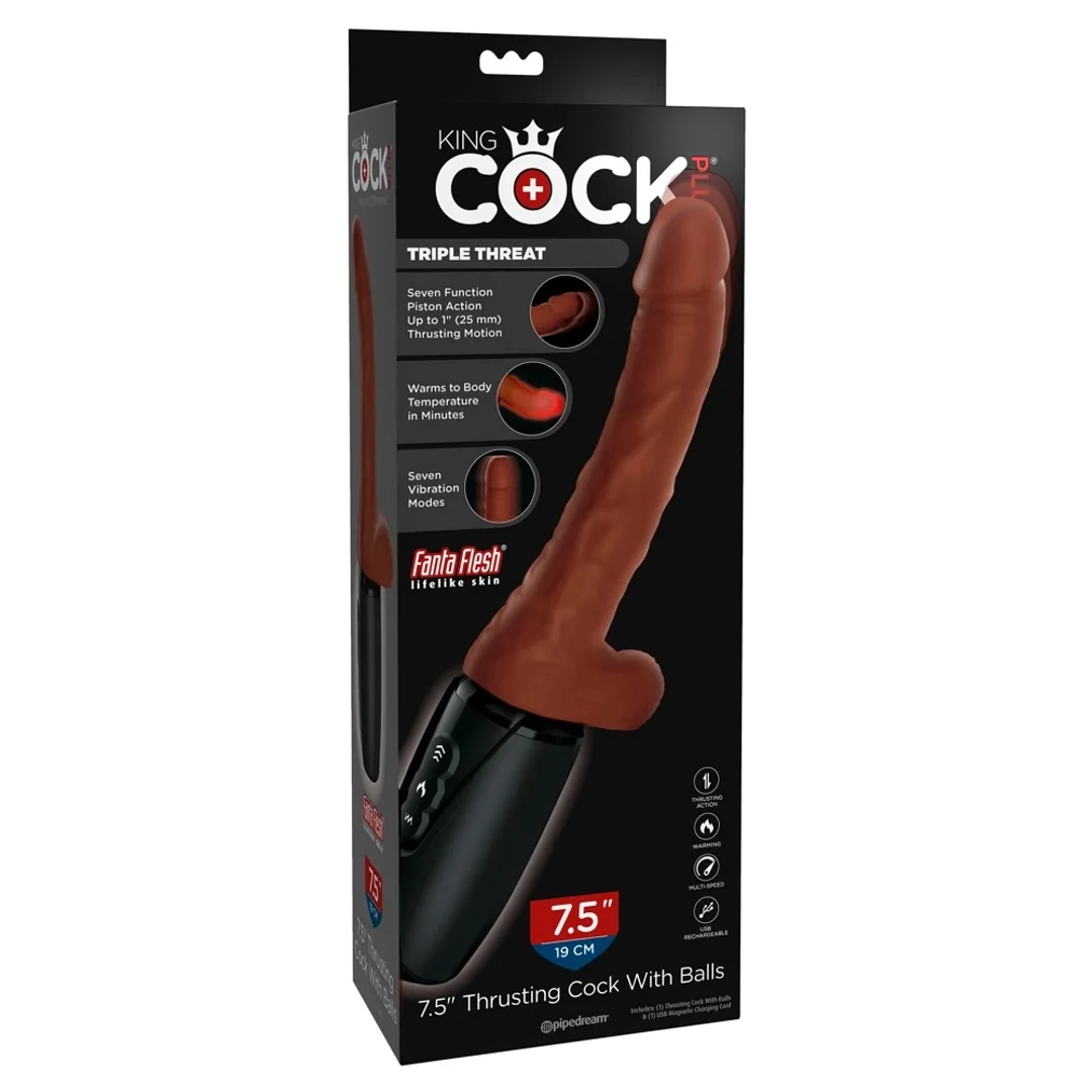 King Cock Plus Wibrator z Funkcją Ciepła i Wstrząsow 19cm Ciemny