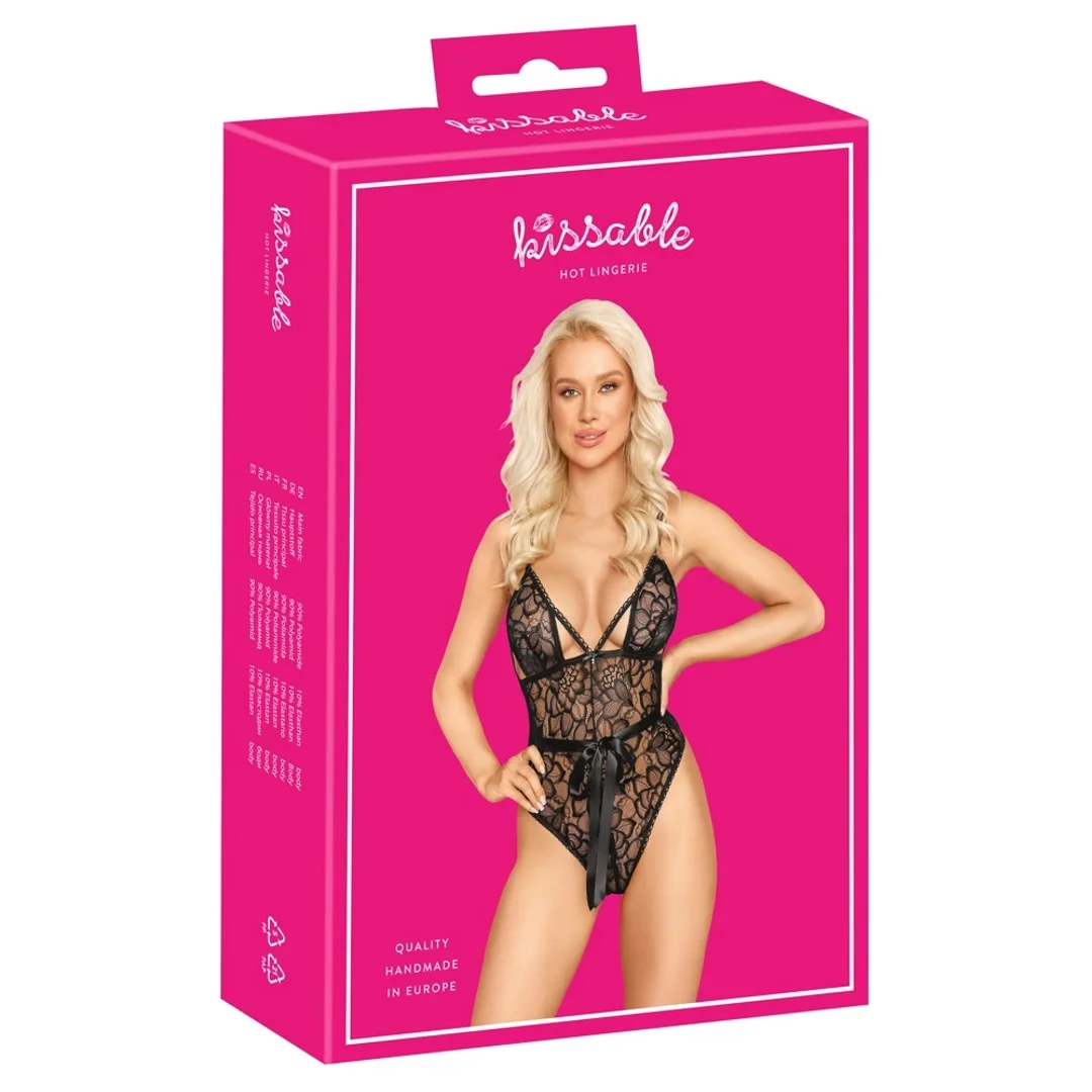 Kissable Body Lace L/XL czarne koronkowe body z regulacją