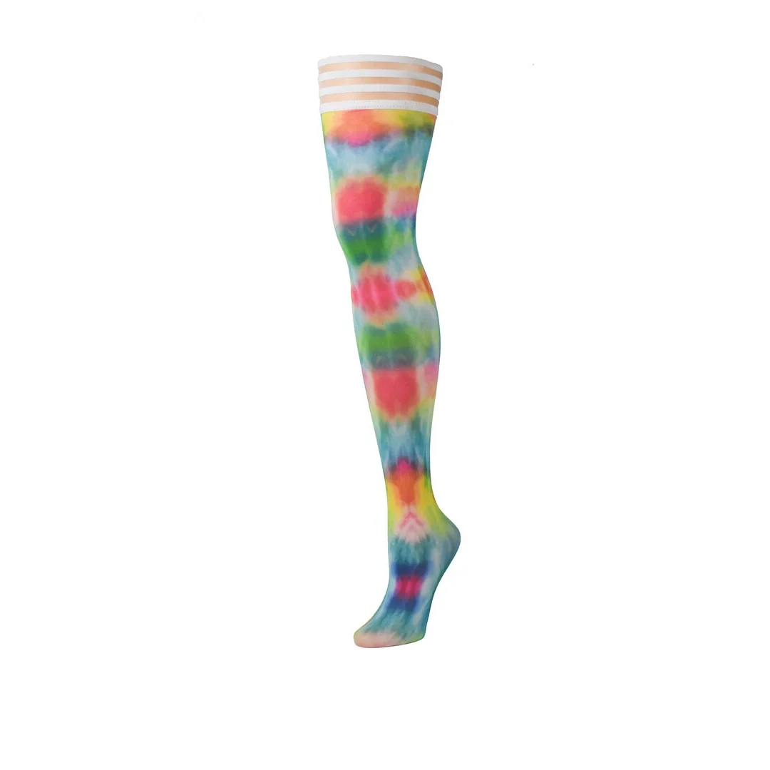 Kix'ies Gilly C - wielokolorowe pończochy tie-dye z systemem antypoślizgowym