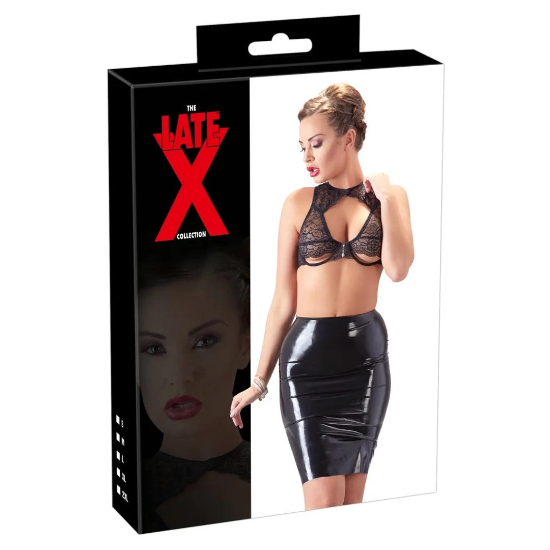 Late X spodnica lateksowa czarna 2XL taliowana, długość mini