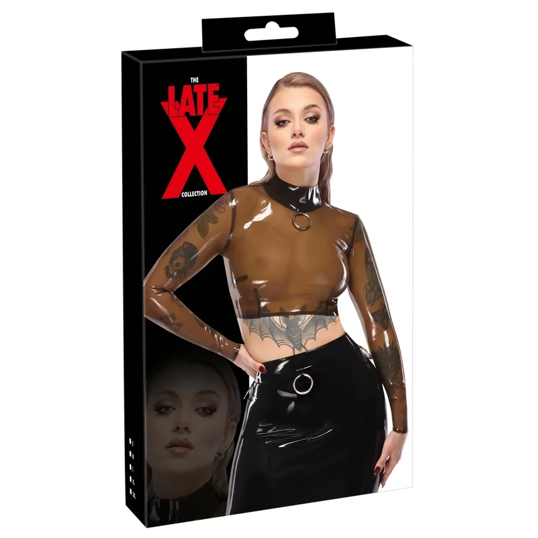 LateX Koszulka Lateksowa XL Długi Rękaw Przezroczysta Czarna