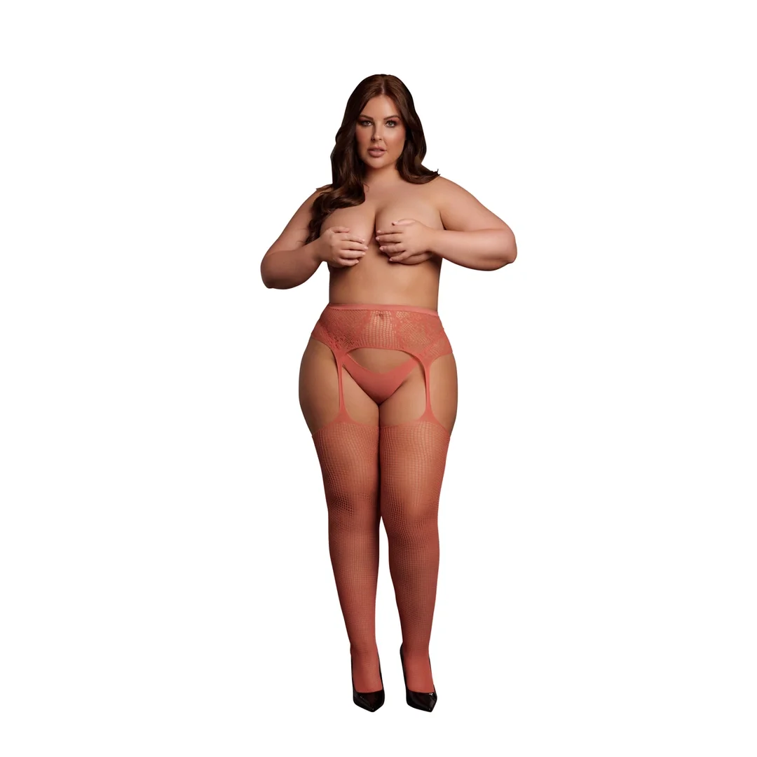 Le Desir Queen Size pończochy siateczkowe z koronką XL-4XL czarne