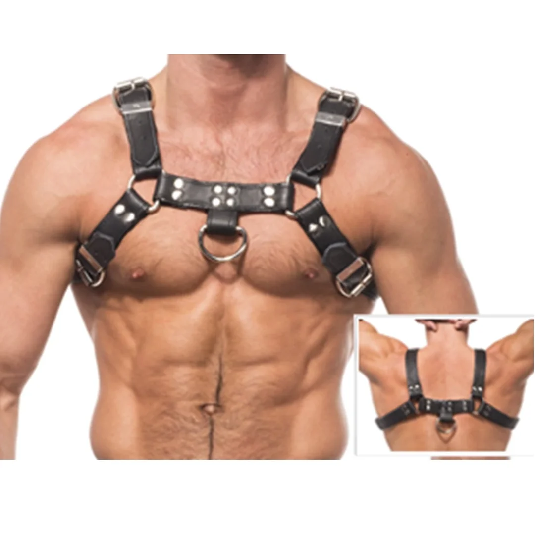 Leather Body Harness Skorzany Body z Łańcuchem, Regulowany, Czarny S-XL