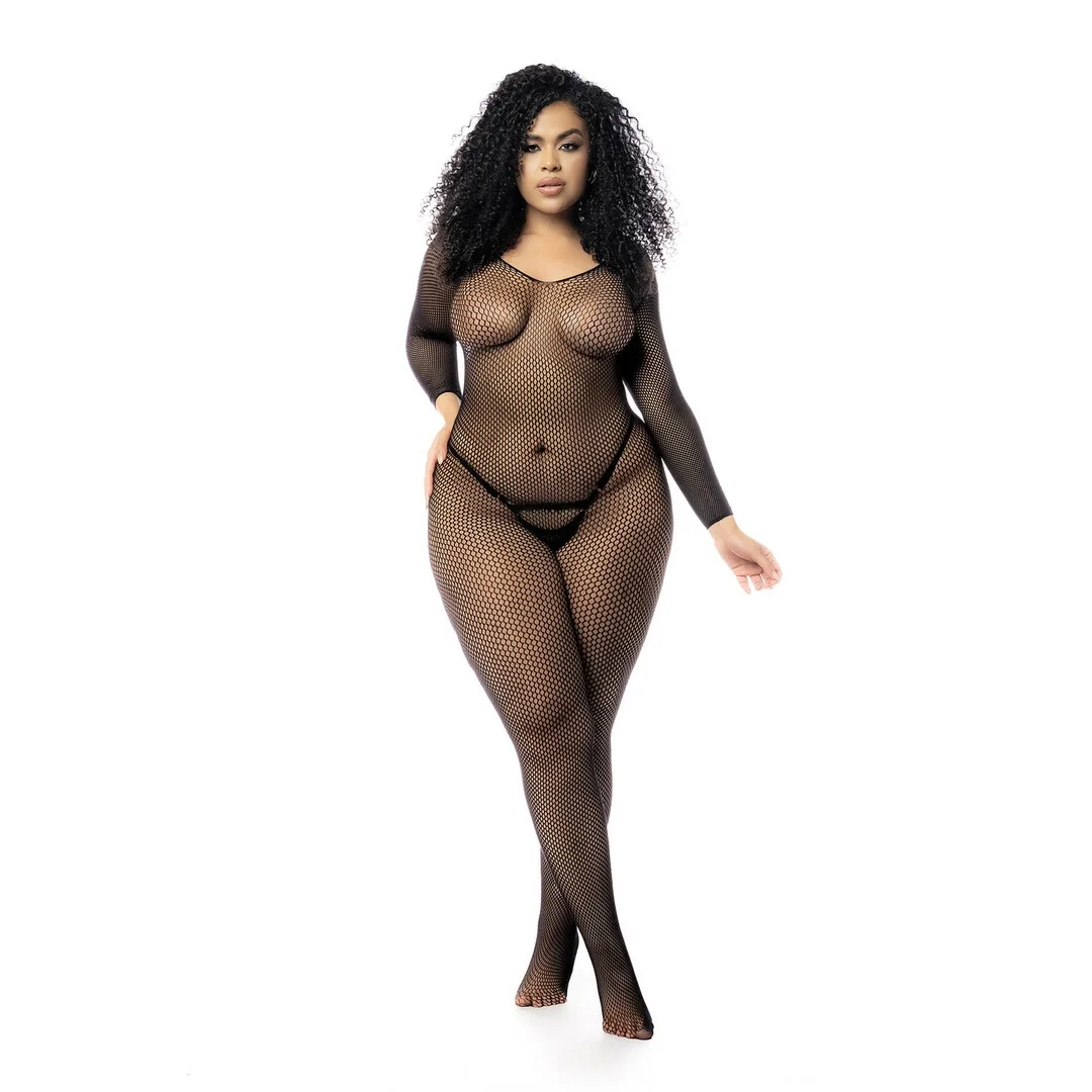 Leg Avenue Bodystocking długa siateczka Queen Size czarny
