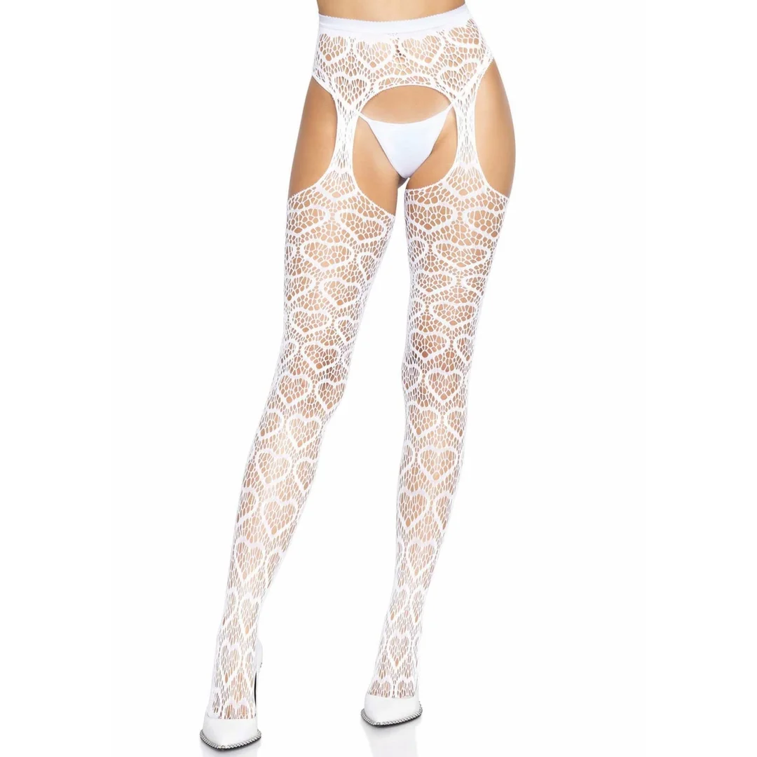 Leg Avenue Heart Net Suspender Hose rajstopy z serduszkową siateczką