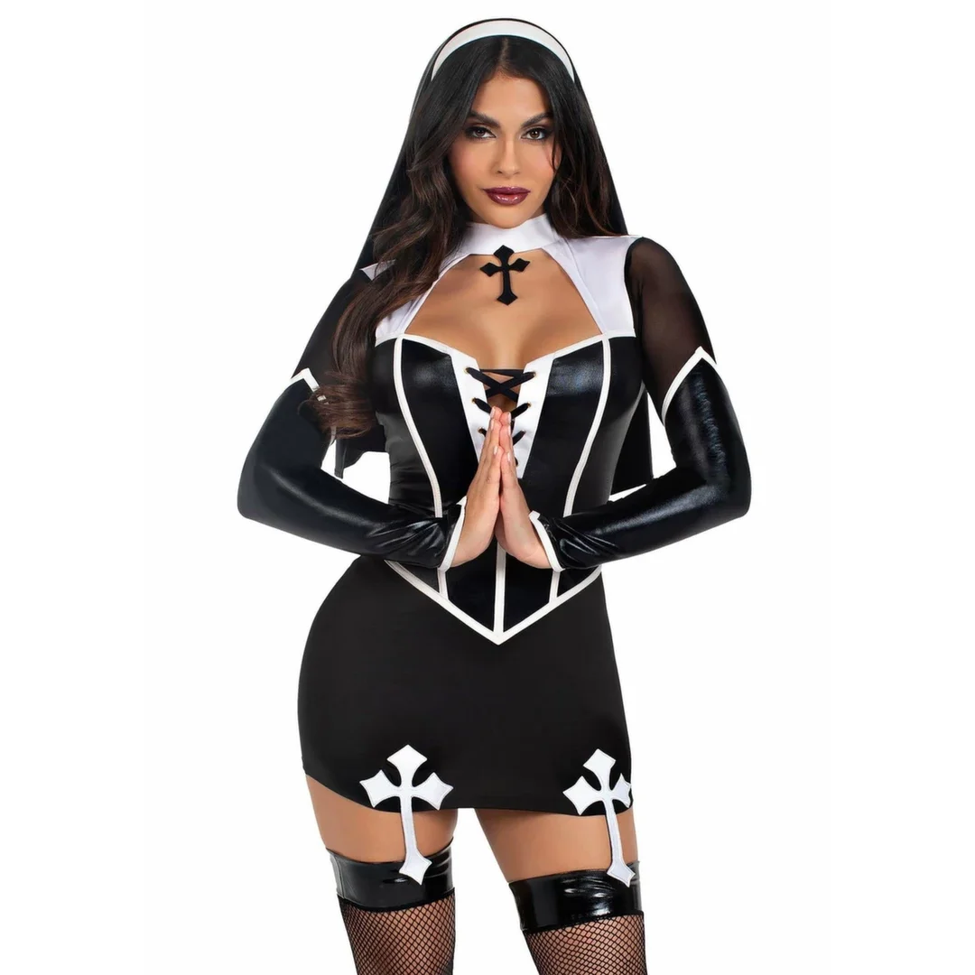 Leg Avenue Holy Hottie Dress kostium zakonnicy z detalami krzyża S/M