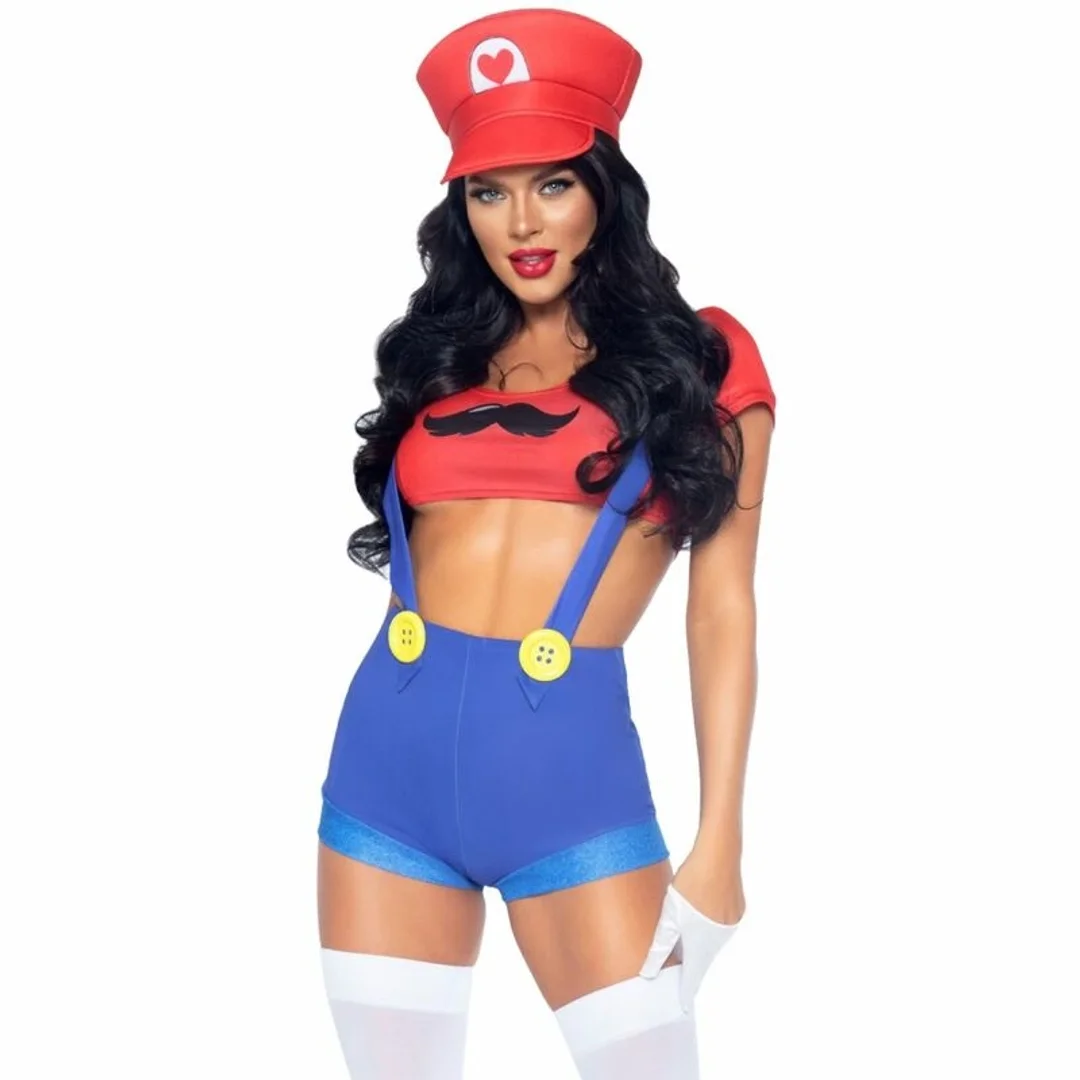 Leg Avenue kostium Mario Bros czerwono-niebieski S - z czapką i szelkami