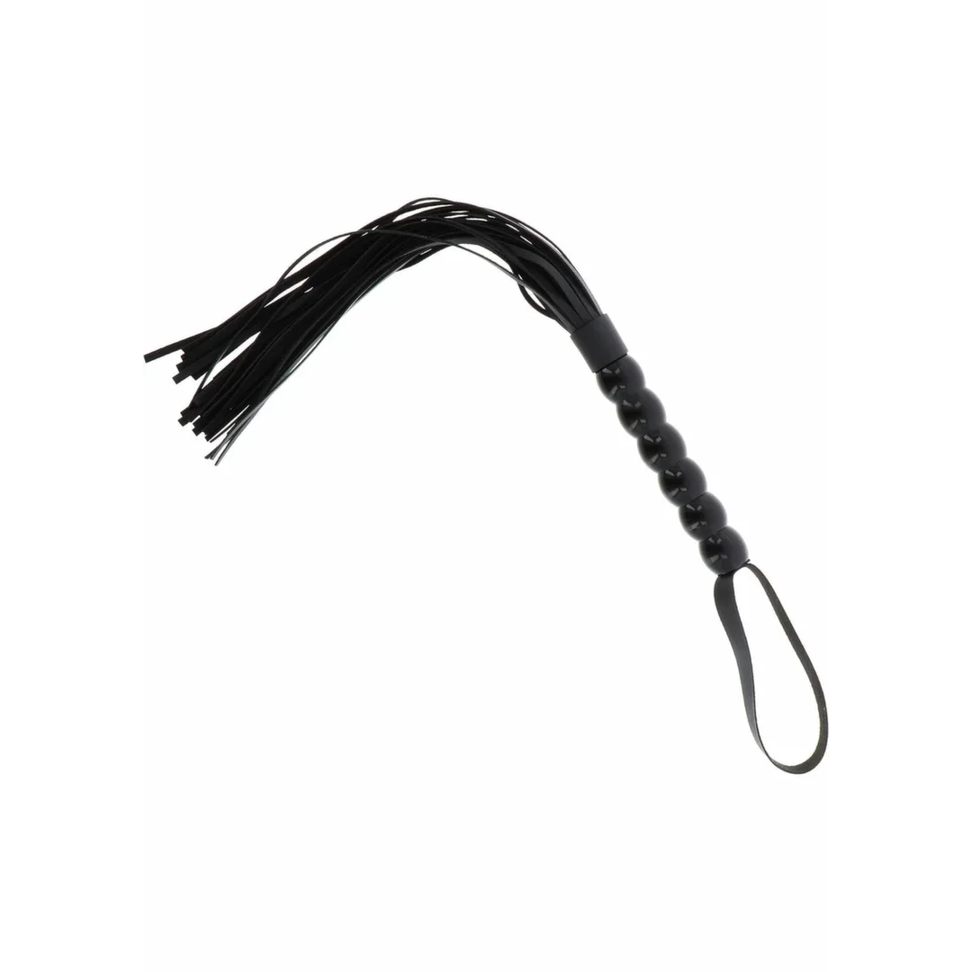 Long Beaded Flogger Whip czarny bat z koralikami PU leather 70 cm