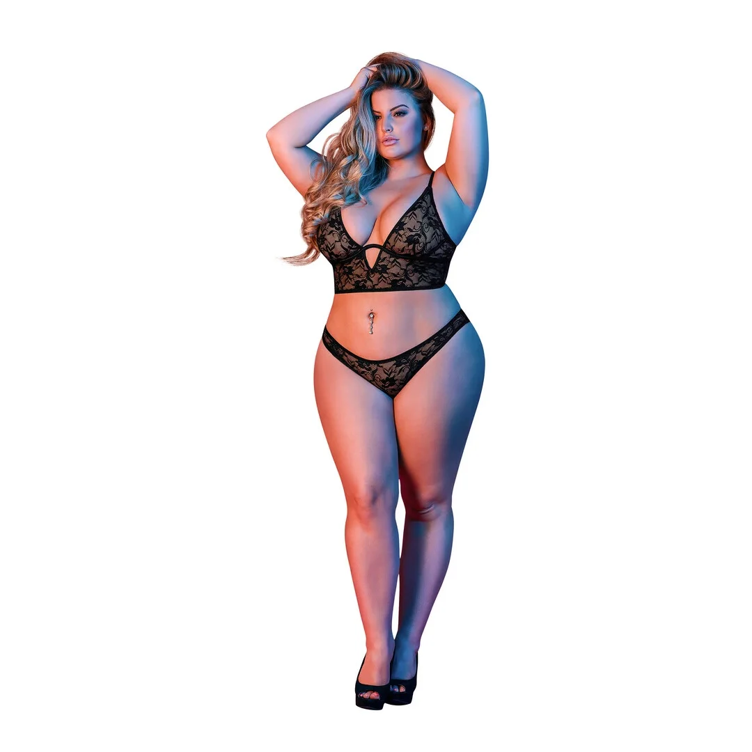 Magic Silk Exposed Zestaw z fiszbinami i koronką Plus Size czarny
