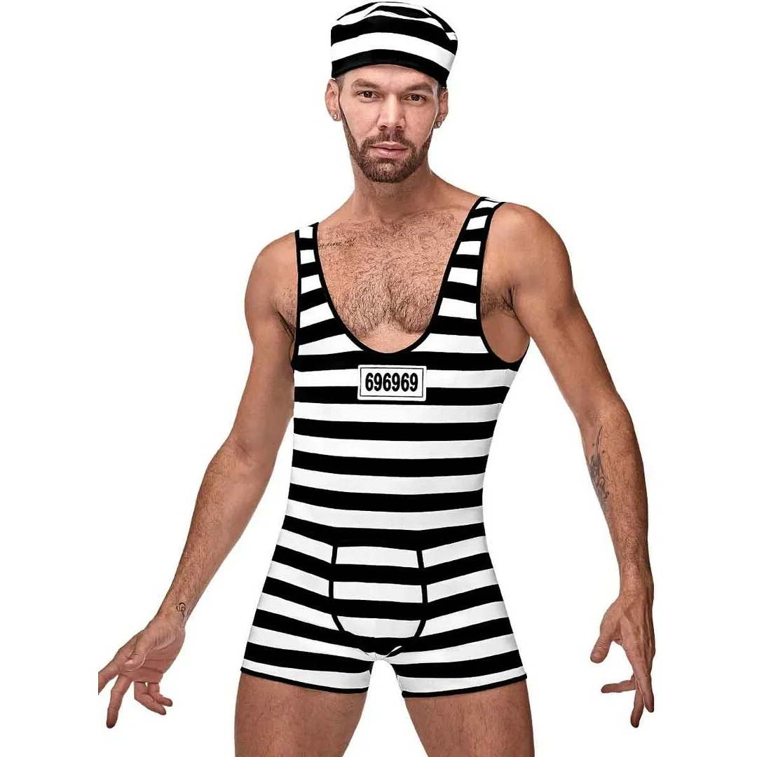 Male Power Prisoner Singlet - kostium więzienny z czapką, rozmiar uniwersalny