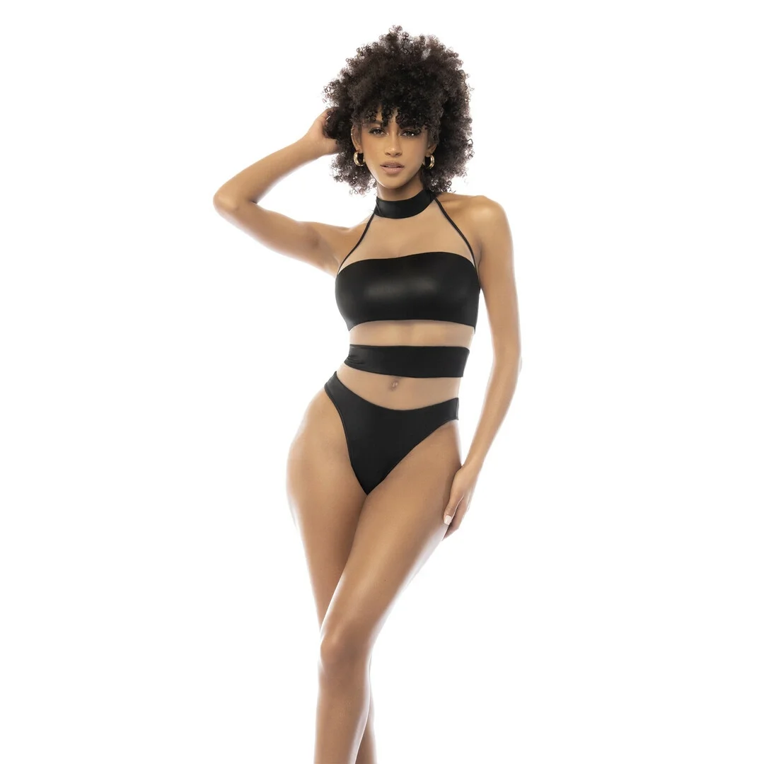 Mapale Bodysuit Halter M Nude/Czarny z siateczką i regulacją