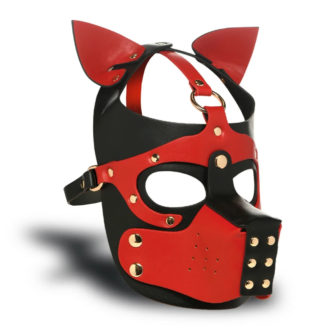 Master Series K9 Headgear Vegan Leather Czarna/Czerwona Maska z Kagańcem