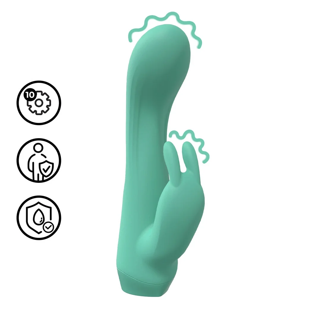 Mini Dual Rabbit Vibrator Green - kompaktowy masażer dwusilnikowy