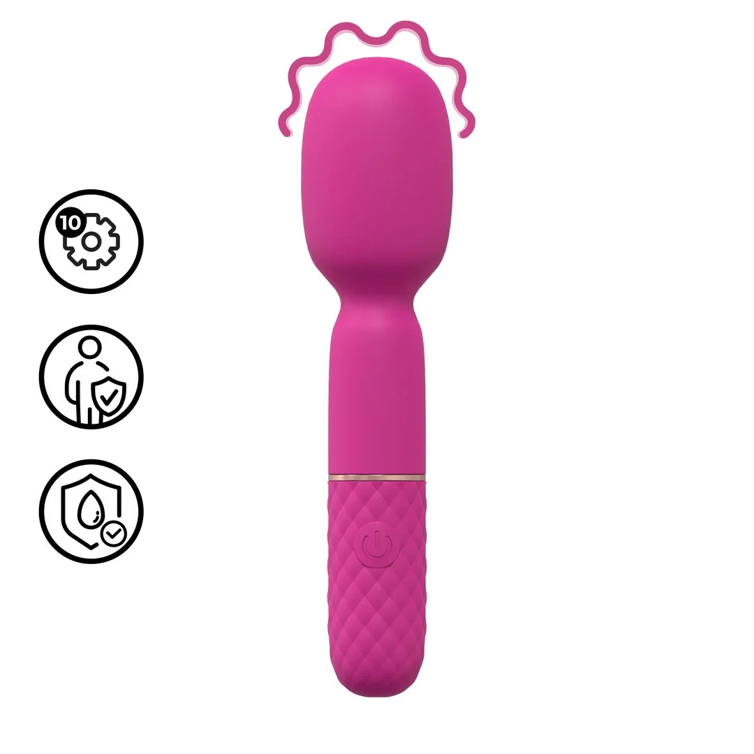 Mini Wand Vibrator Pink - kompaktowy masażer silikonowy 10 trybow
