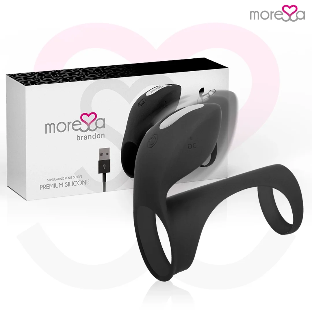 Moressa Brandon - Wibrujący pierścień intymny z ergonomiczną osłoną, czarny