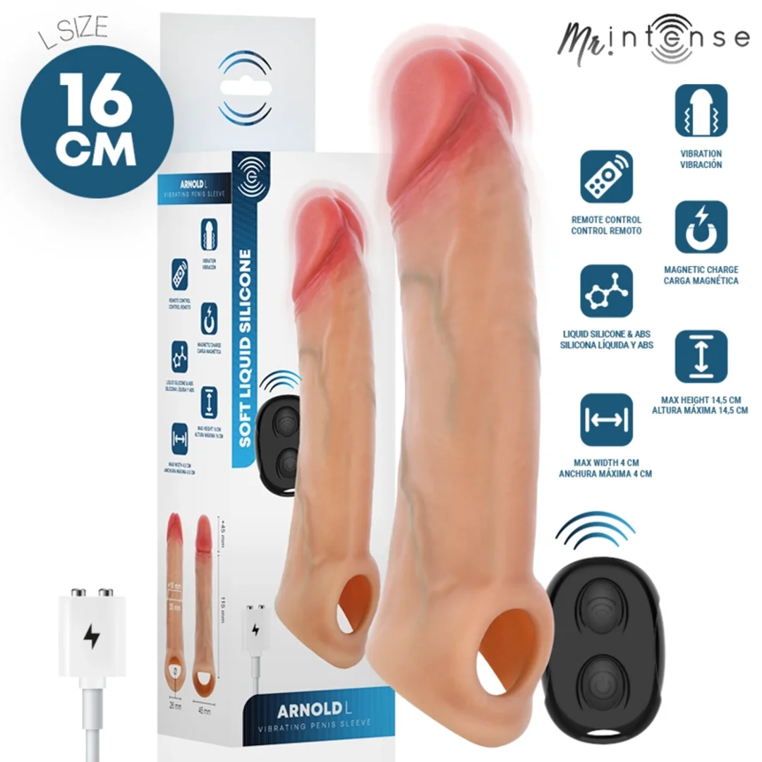 MR INTENSE Arnold L - wibrująca nakładka intymna z pilotem 16 cm silikon