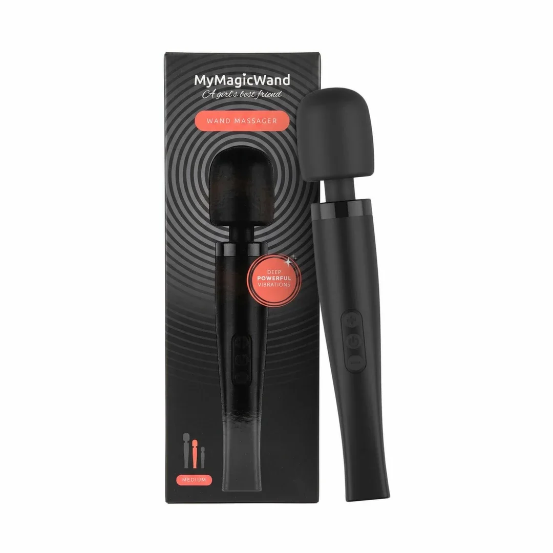 MyMagicWand Wand Vibrator Medium Black - wielofunkcyjny masażer IPX5