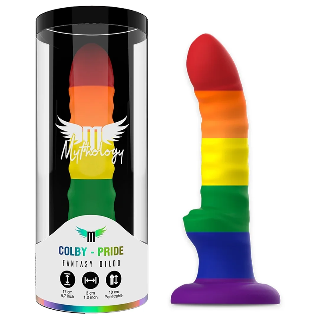 Mythology Colby Pride M - silikonowy model anatomiczny z przyssawką, tęczowy