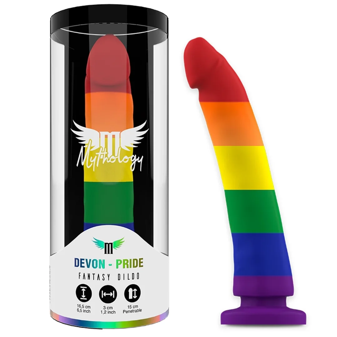 MYTHOLOGY Devon Pride M - silikonowa maszyna intymna z przyssawką, 16,5 cm