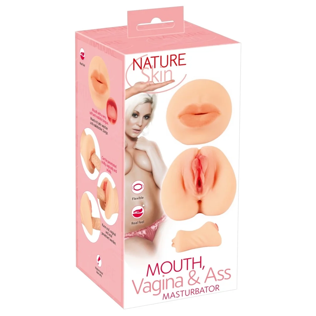 Nature Skin model 3w1 - anatomiczny symulator ust, wejścia i pośladkow, 19,5 cm