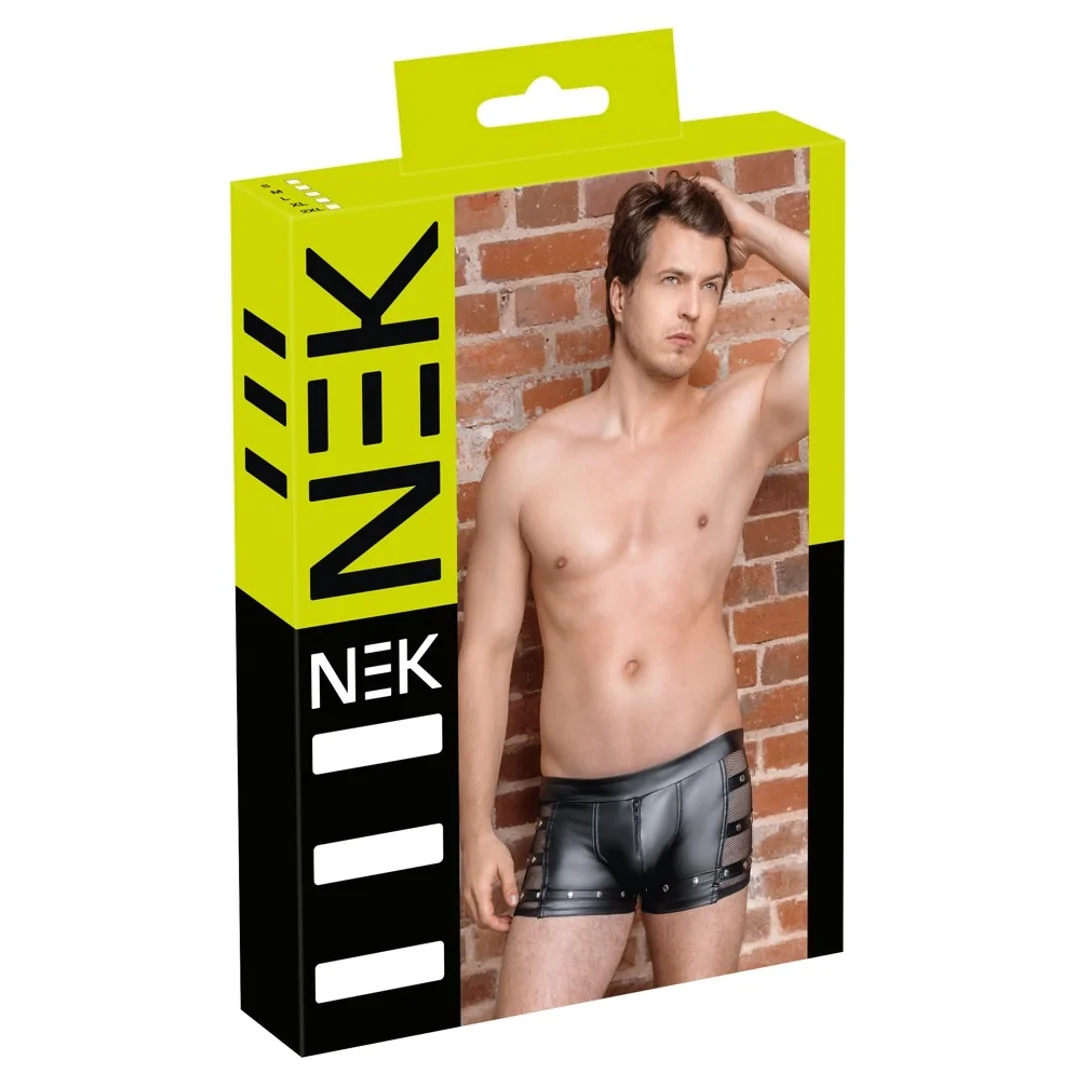 NEK Bokserki męskie matowe czarne, srebrne nity, siateczka 2XL