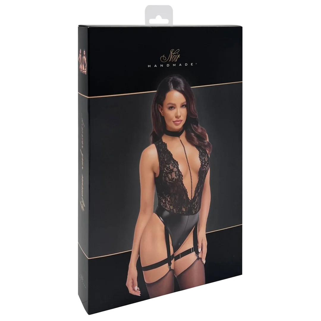 Noir Body koronkowe z paskami do pończoch czarne L model Libido