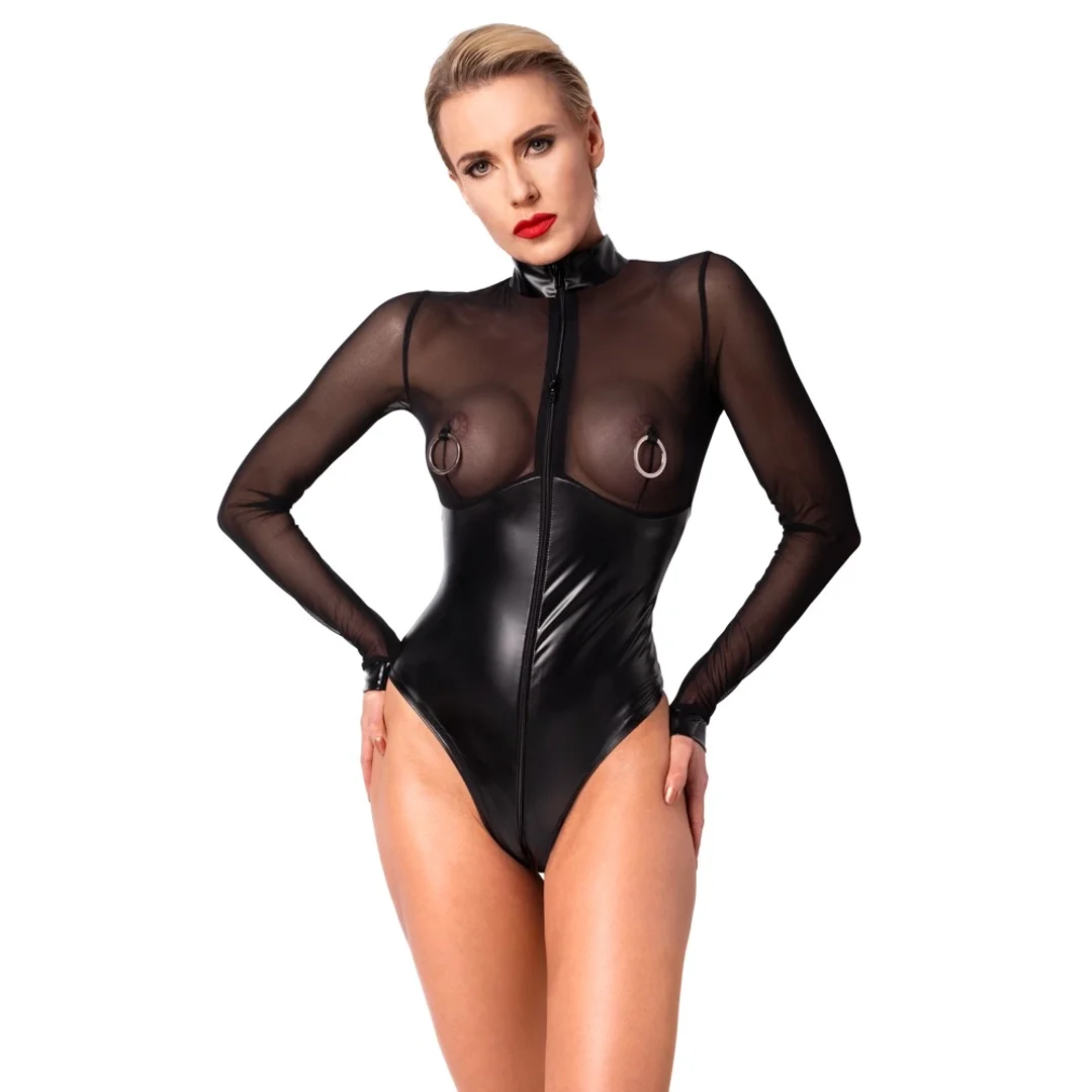 Noir Body L z matową teksturą, siateczką i ozdobnymi pierścieniami