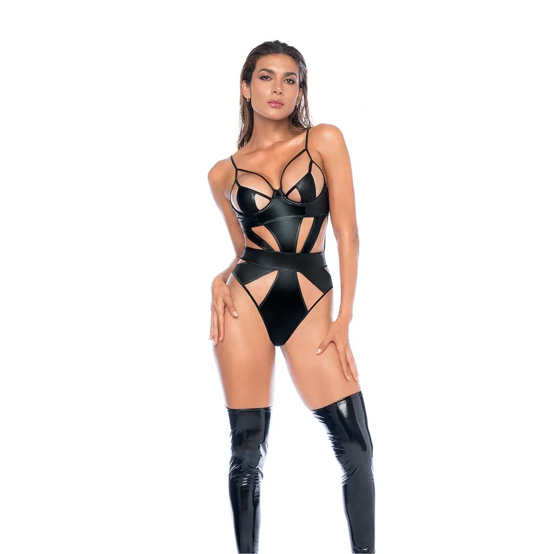 Noir Handmade Bodysuit L Czarny Wet Look z Fiszbinyem i Wycięciami