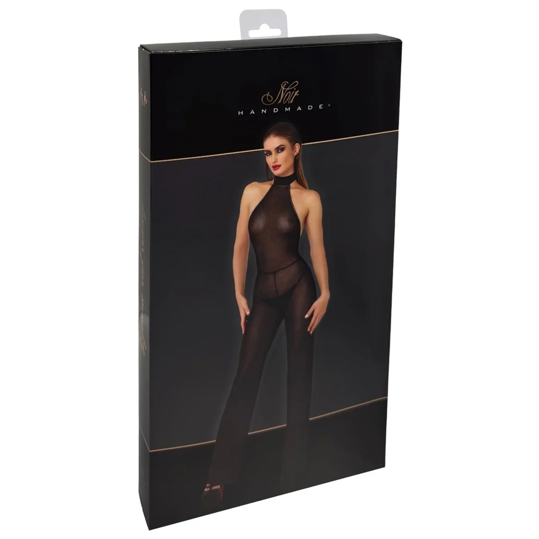 Noir Handmade Jumpsuit XL Czarny Połyskujący Z Odsłoniętymi Ramionami