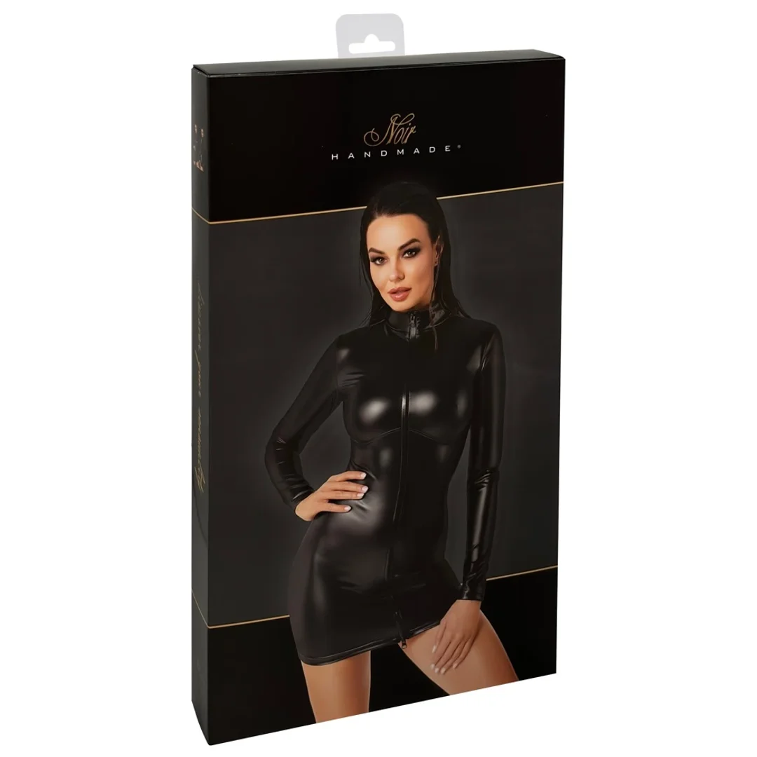 Noir Orgia Chimera Mini Sukienka Czarna Powerwet z Długim Rękawem S