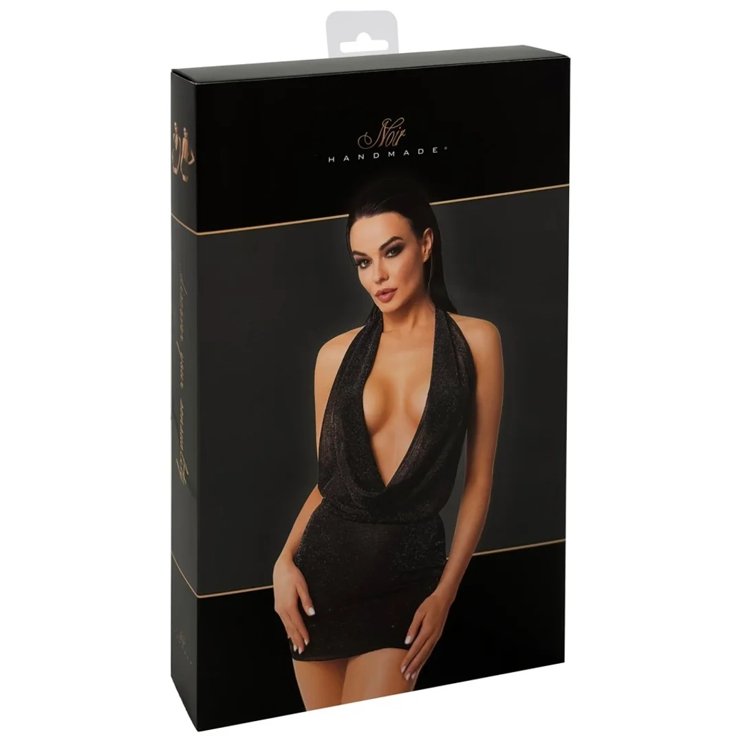 Noir Orgia Luminara Mini Sukienka Czarna XL z Efektem Połysku