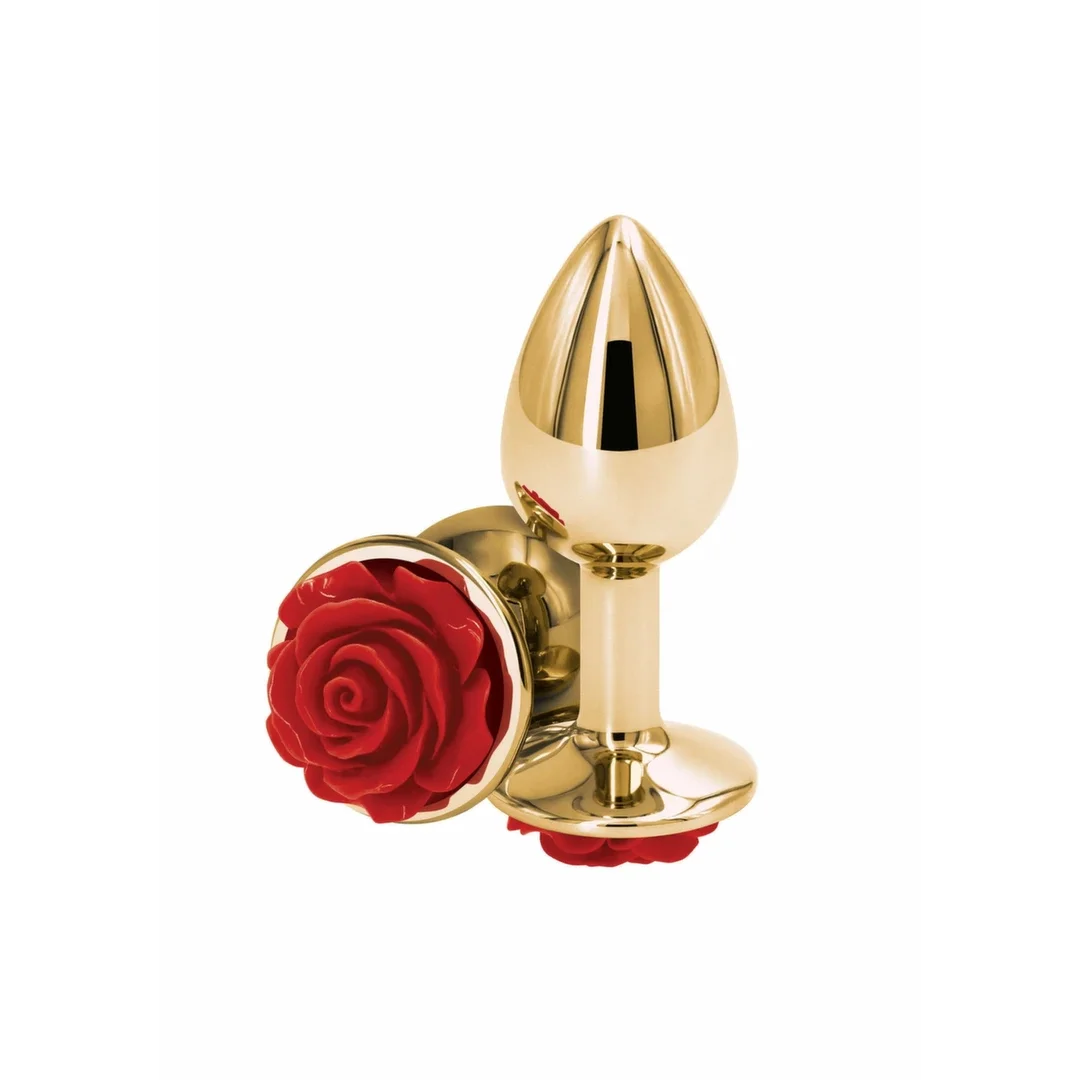 NS Novelties Rose Buttplug Small aluminiowy chromowany z ozdobą rożą 6,7 cm