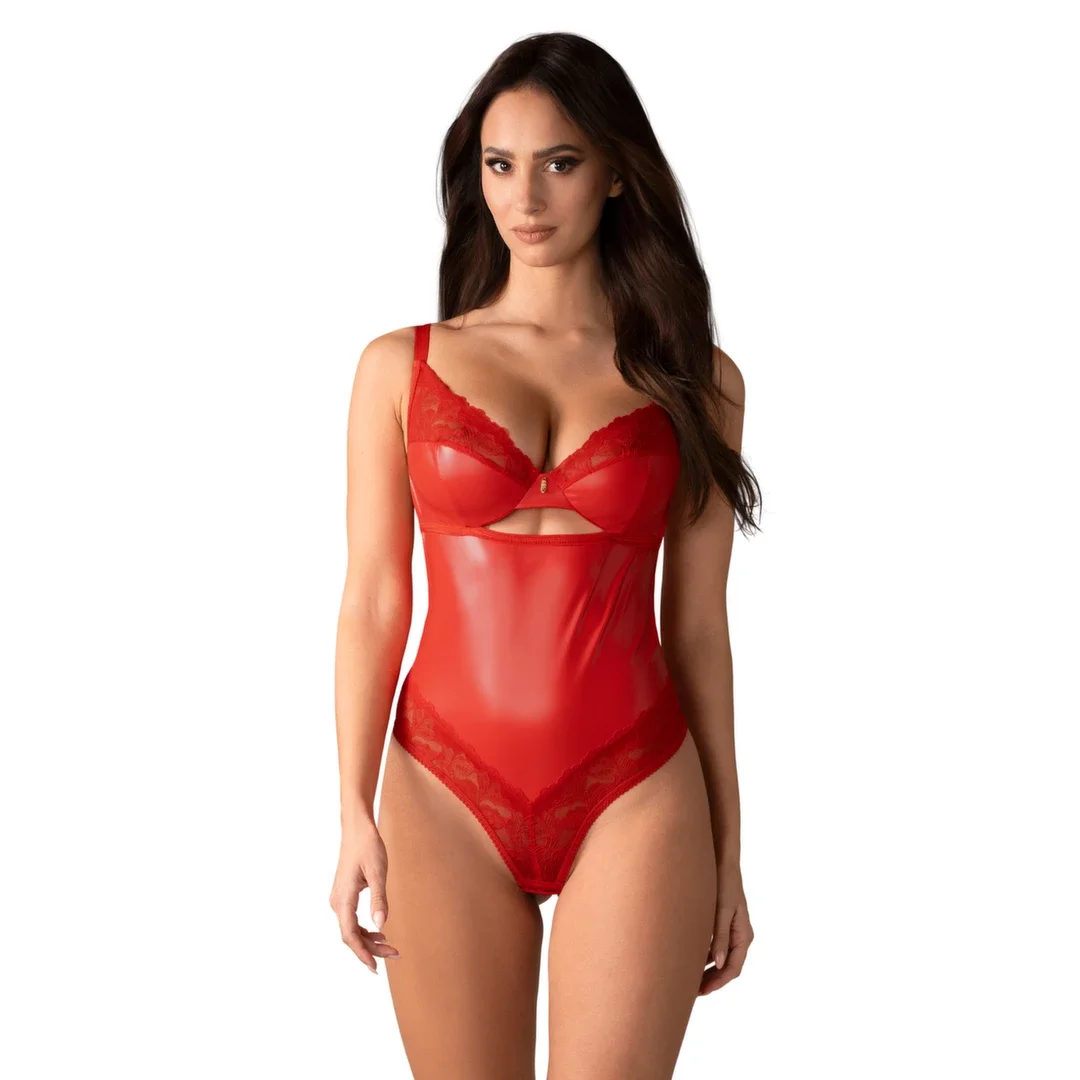 Obsessive Body Aliosa czerwony 2XL/3XL z koronką i fiszbinami