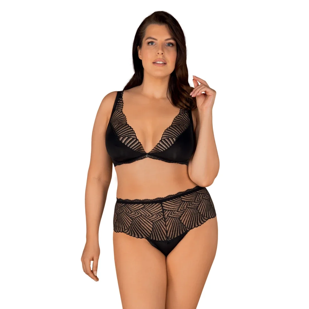 Obsessive Klarita komplet dwuczęściowy czarny 2XL/3XL koronka
