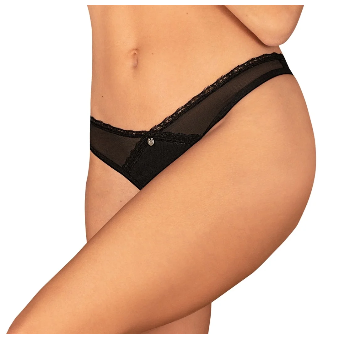 Obsessive Latinesa XL/2XL czarne stringi z dekoracją kwiatową