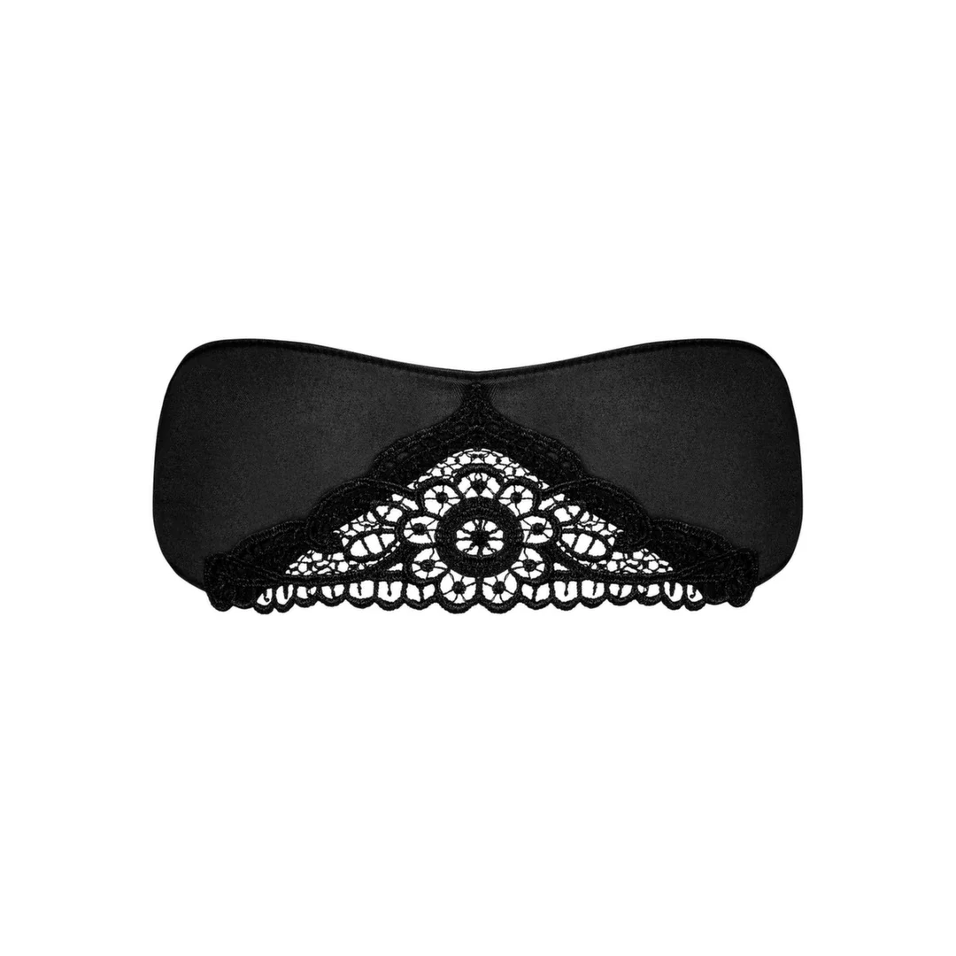 Obsessive Satinia Mask Czarna - Satynowa maska z koronką, wiązana
