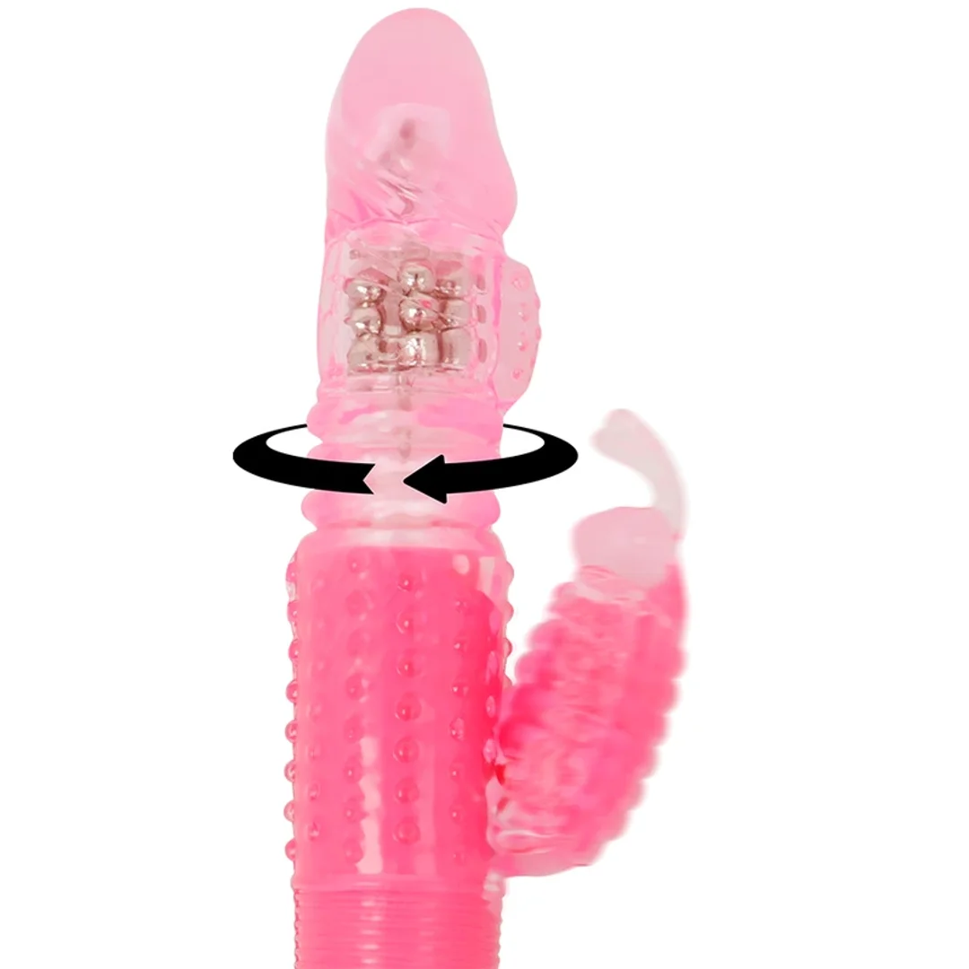 OHMAMA Rotacyjny masażer intymny z motylkowym stymulatorem, rożowy 25,5 cm