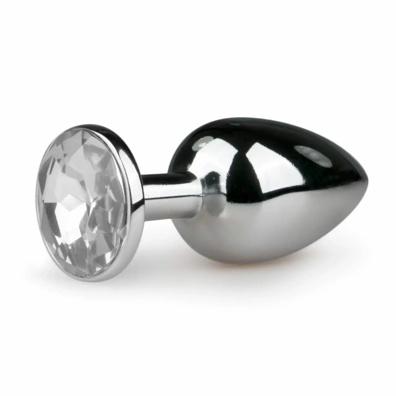 Diogol Metalowy Plug Anatomiczny Silver/Clear S z Kryształem