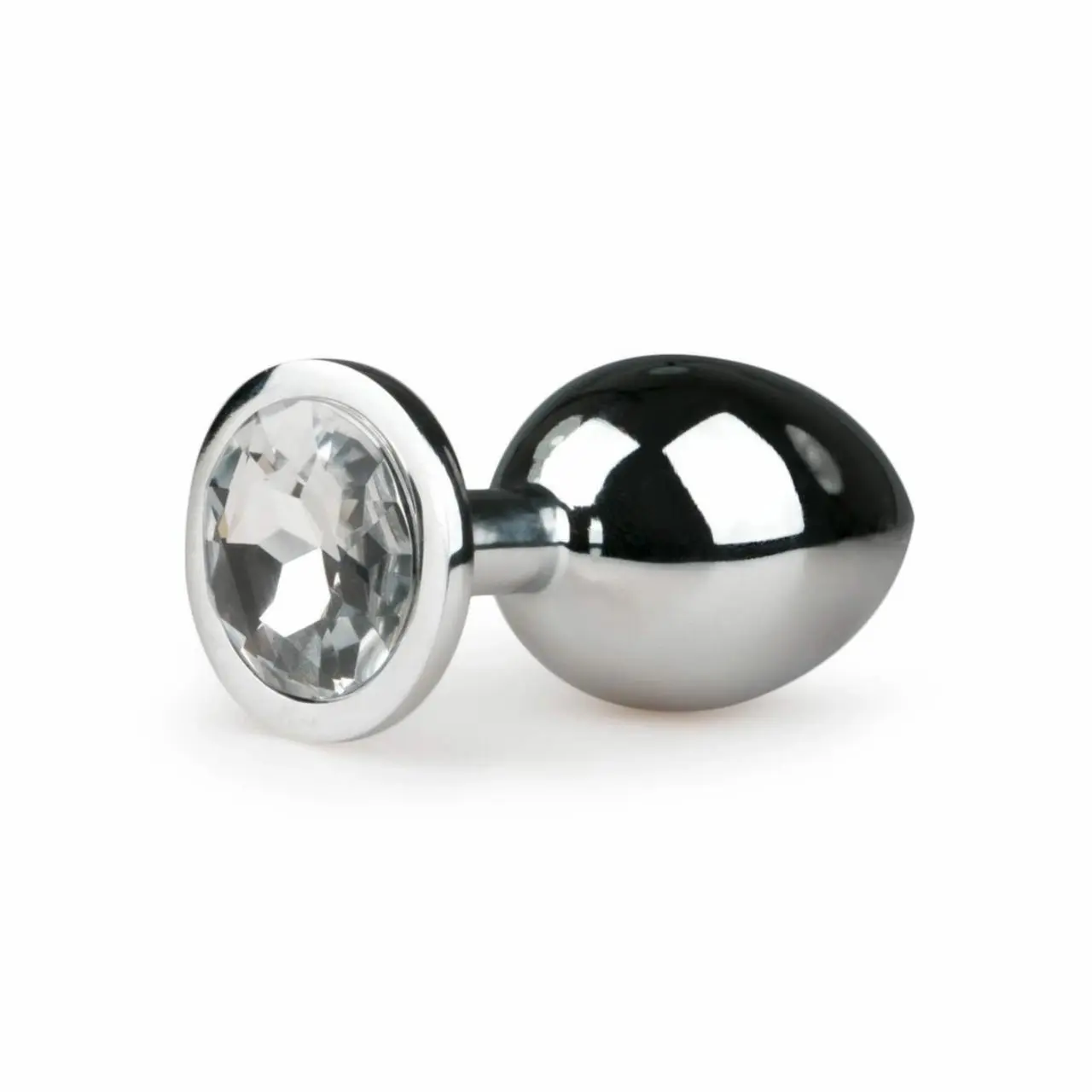 Dream Toys Metalowy korek anatomiczny Silver/Clear M z kryształem