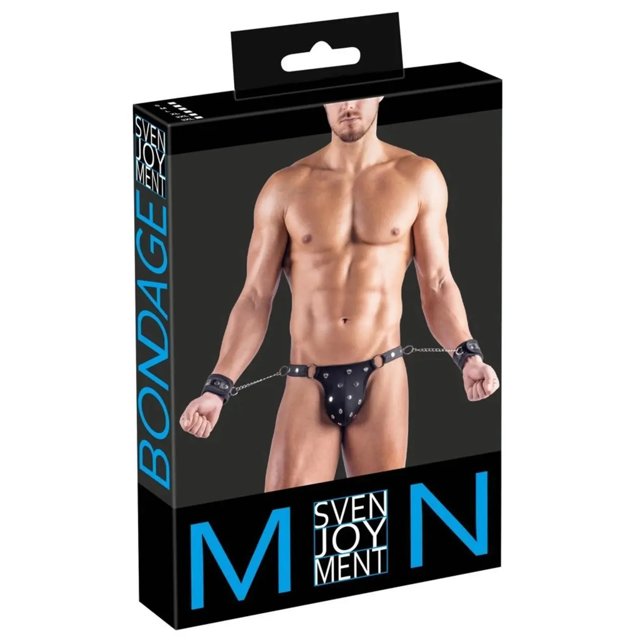 Svenjoyment Bondage - Męskie stringi z mankietami, rozmiar L, matowa czerń