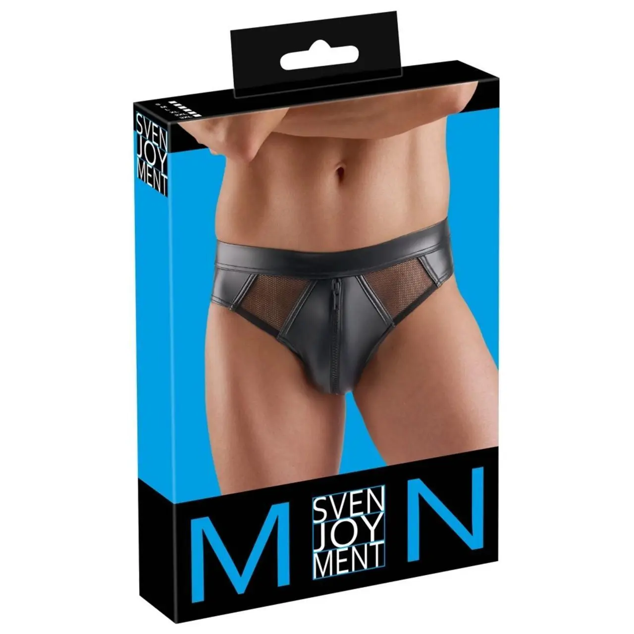 Svenjoyment Briefs 2XL czarne wetlook z siateczką i zamkiem