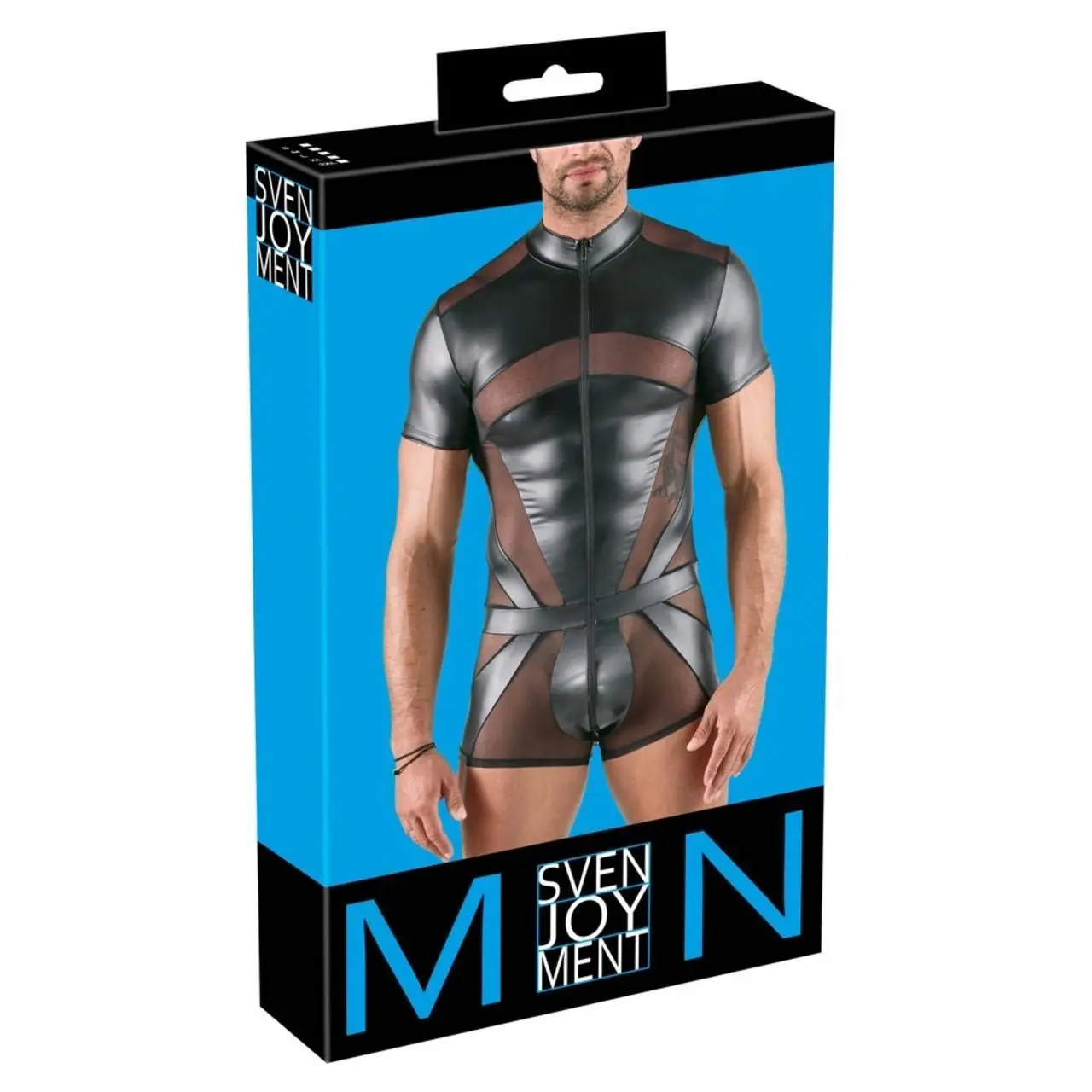 Svenjoyment Playsuit L czarny kombinezon z siateczką i zamkiem 3-kierunkowym