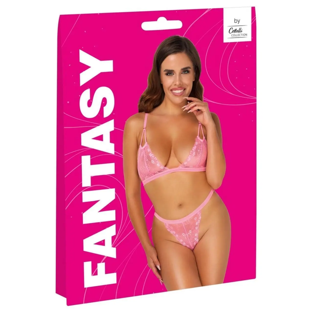 Cottelli Collection Fantasy komplet koronkowy neonowy roż S/M