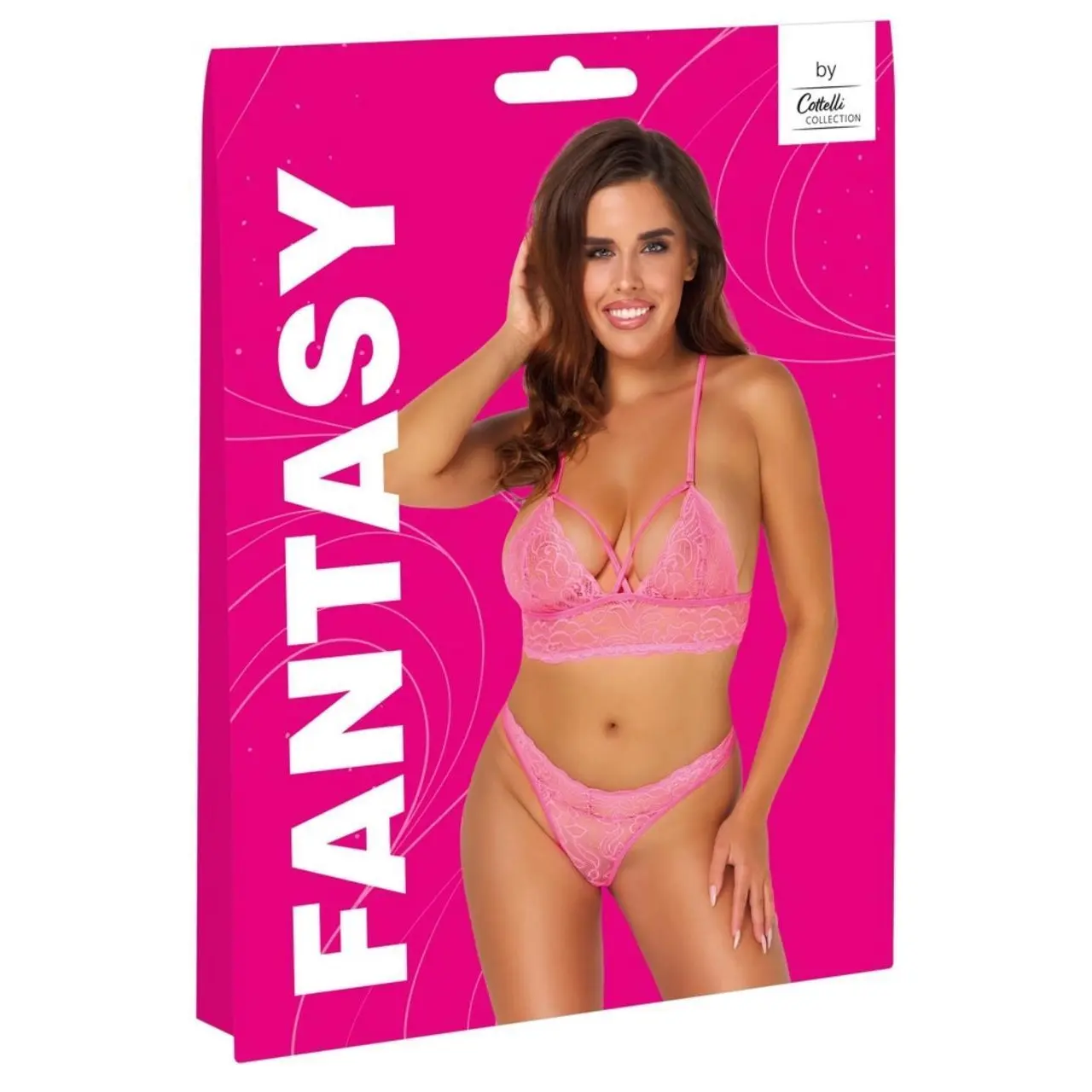 Cottelli Collection Fantasy komplet bielizny koronkowej S/M neonowy roż