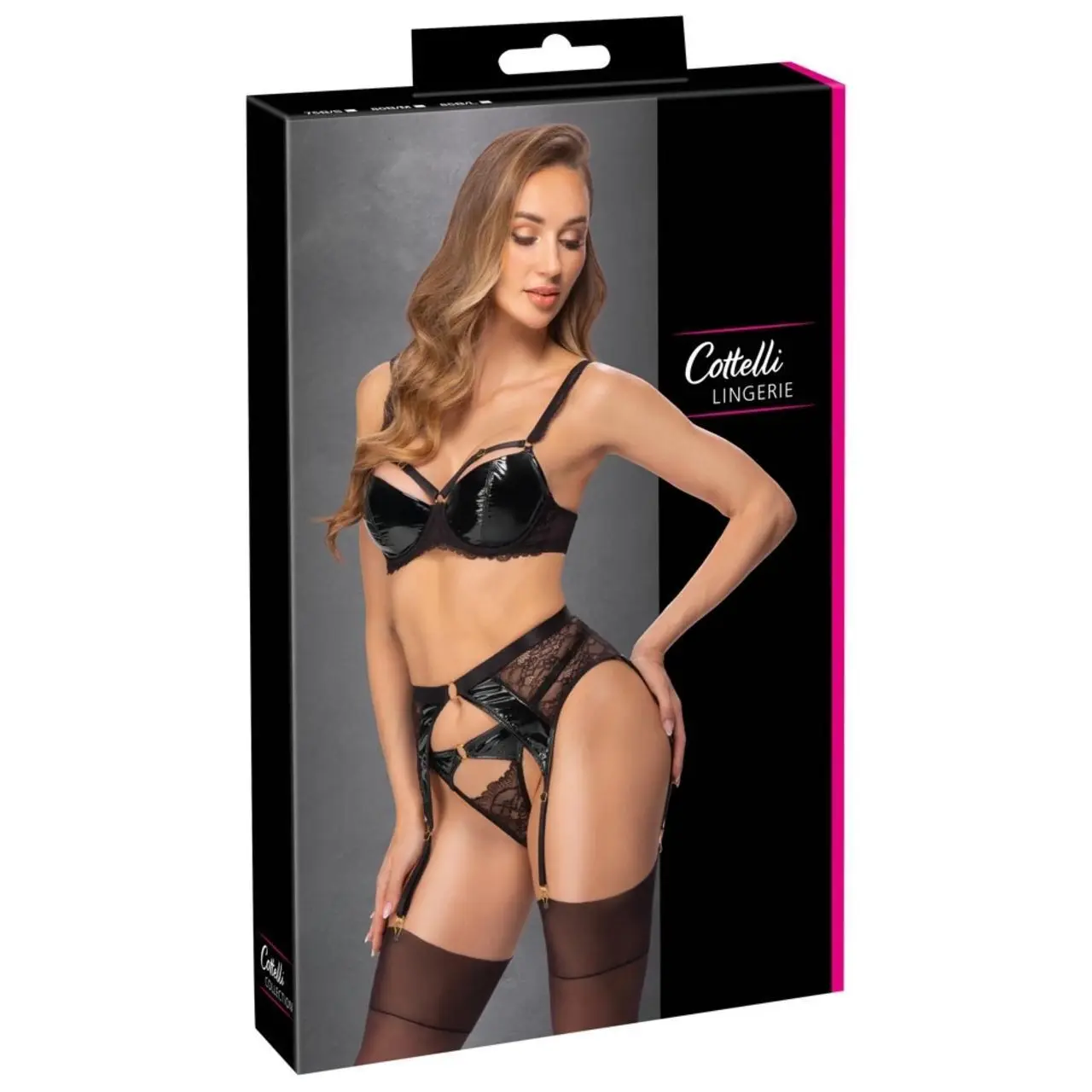 Cottelli Lingerie Zestaw Bielizny 3-częściowy, koronka i winyl 80B/M