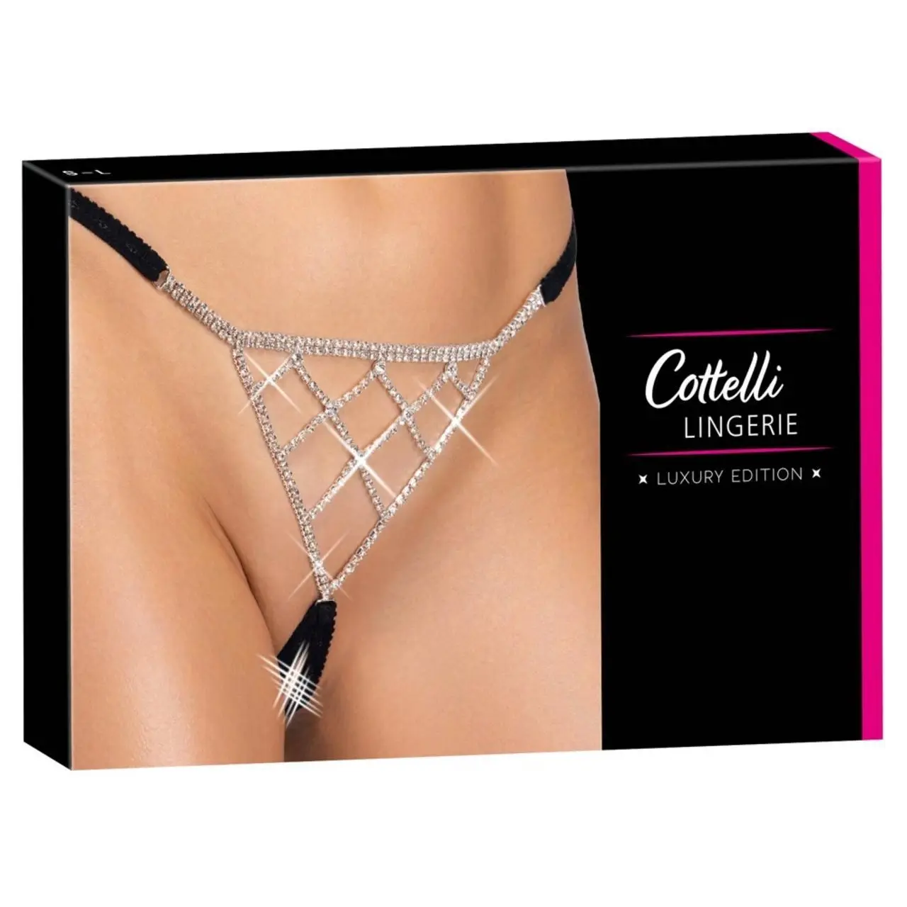 Cottelli LINGERIE String z kryształkami, czarny, regulowany S-L