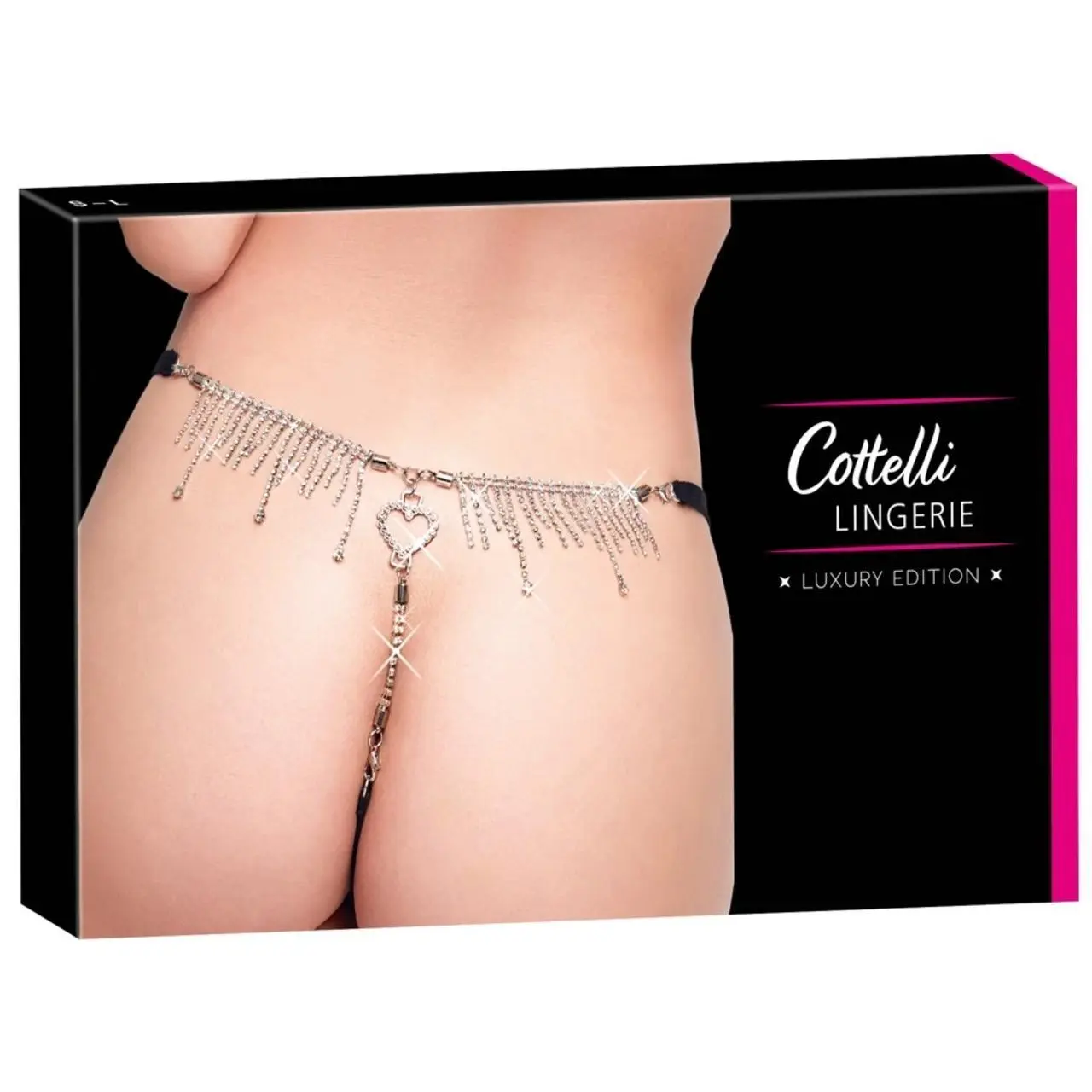 Cottelli LINGERIE String Rhinestones S-L czarny z koronką i kryształkami