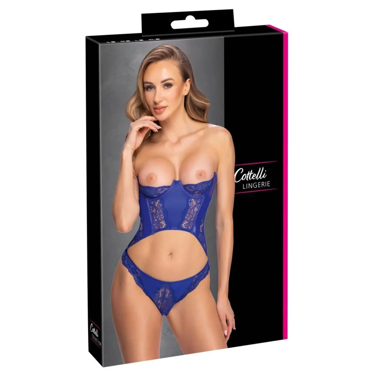 Cottelli Lingerie Corset niebieski model z koronką i wetlook S