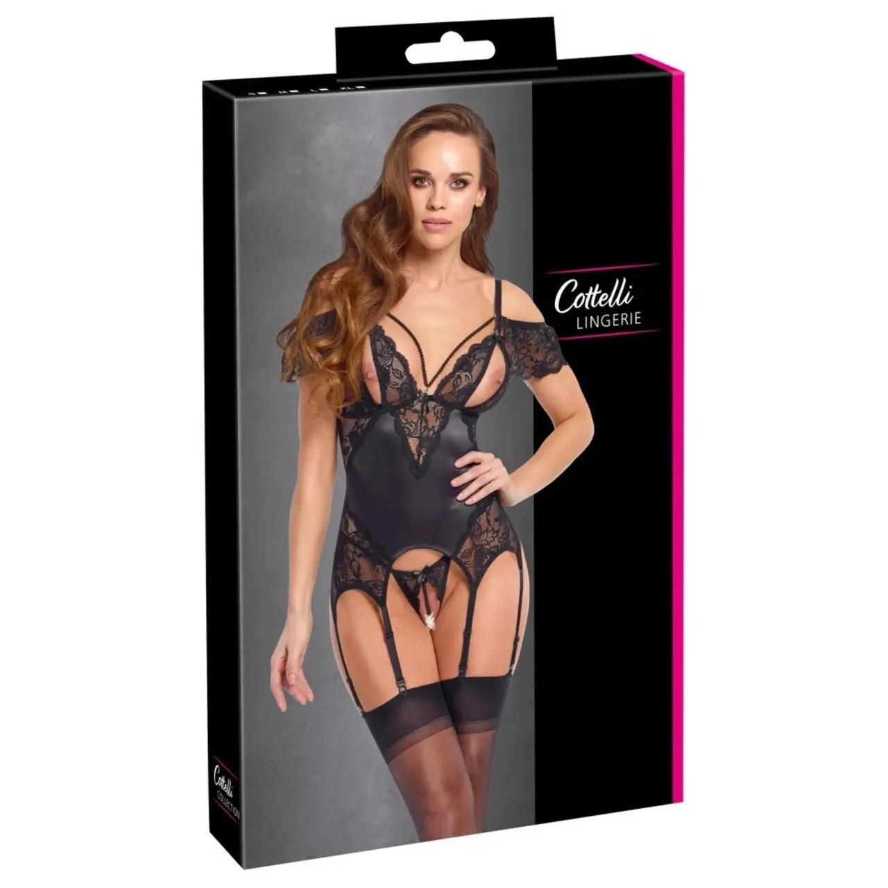 Cottelli Lingerie Basque Pearls czarne koronkowe z perełkami M